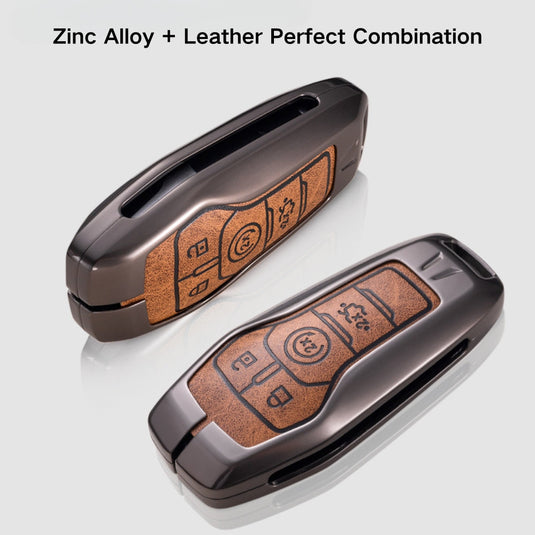 Ford Zinc Alloy Leather Folding Car Key Fob Case Cover For Ranger, Mustang, Everest, Escape, Puma, Transit, Focus, Fiesta, Ranger Raptor, Mondeo