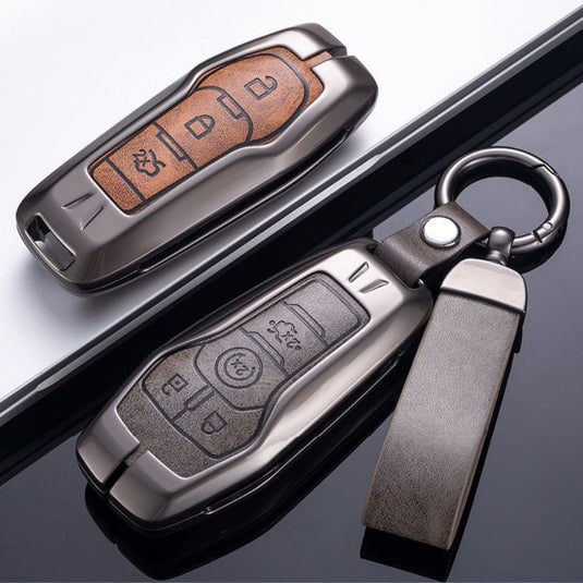 Ford Zinc Alloy Leather Folding Car Key Fob Case Cover For Ranger, Mustang, Everest, Escape, Puma, Transit, Focus, Fiesta, Ranger Raptor, Mondeo