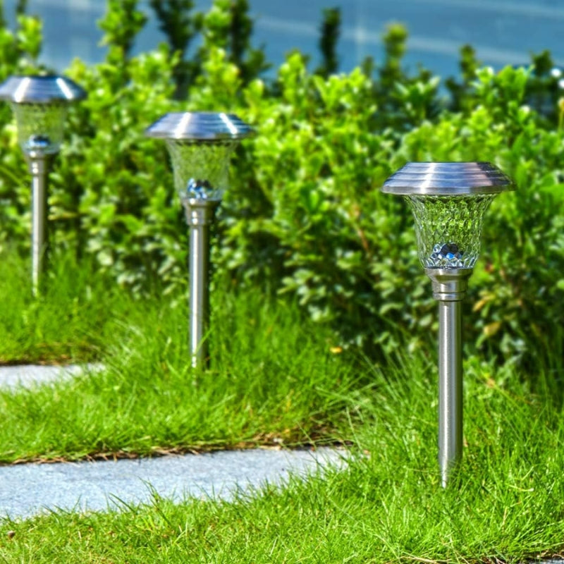 Chargez l&#39;image dans la visionneuse de la galerie, 4 Pack Solar Pathway Lights Warm yellow + Bright White Outdoor Garden Stake Glass LED Stainless Steel Waterproof Landscape Path Lighting for Yard Walkway Driveway Outside Silver - Polar Tech Australia
