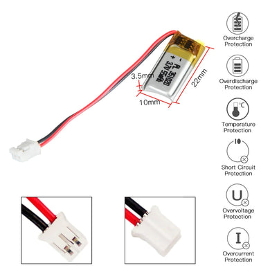 [PH2.0-JST Connector][351020/351120] Universal 55mAh 3.7V Rechargeable Li-Ion Lithium Polymer Battery - Polar Tech Australia