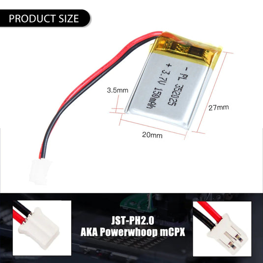 [PH2.0-JST Connector][352025] Universal 150mAh 3.7V Rechargeable Li-Ion Lithium Polymer Battery - Polar Tech Australia