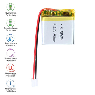 [PH2.0-JST Connector][352629] Universal 260mAh3.7V Rechargeable Li-Ion Lithium Polymer Battery - Polar Tech Australia