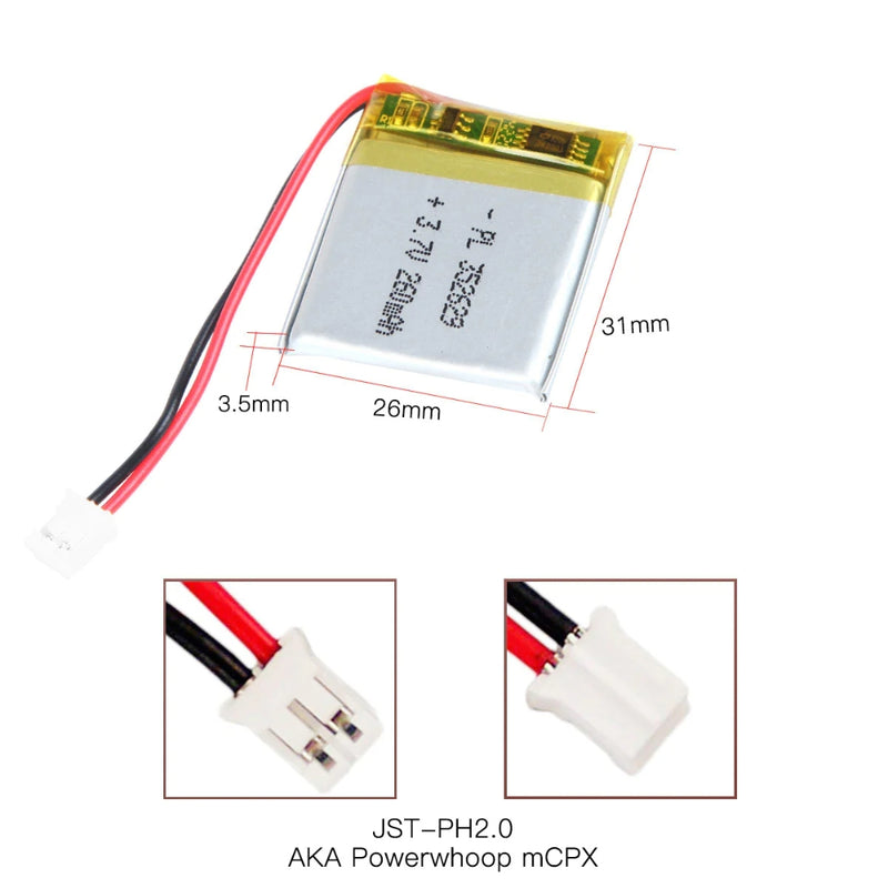 Load image into Gallery viewer, [PH2.0-JST Connector][352629] Universal 260mAh3.7V Rechargeable Li-Ion Lithium Polymer Battery - Polar Tech Australia
