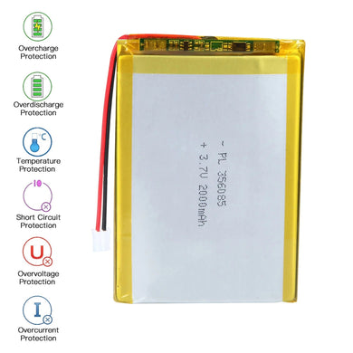 [PH2.0-JST Connector][356085] Universal 2000mAh 3.7V Rechargeable Li-Ion Lithium Polymer Battery - Polar Tech Australia