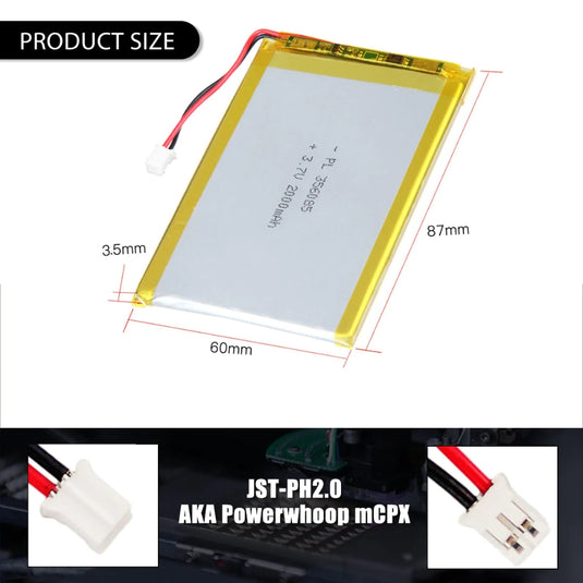 [PH2.0-JST Connector][356085] Universal 2000mAh 3.7V Rechargeable Li-Ion Lithium Polymer Battery - Polar Tech Australia