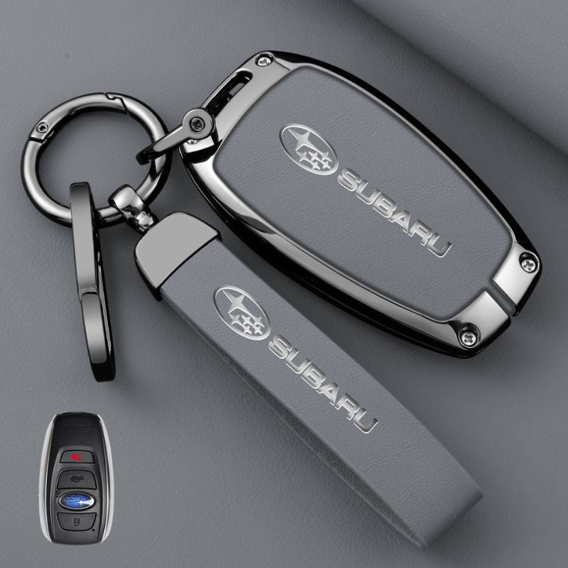 Load image into Gallery viewer, Subaru Full Metal  Coverage + PU Leather Car Key Fob Case Cover For Outback, Forester, Impreza, WRX, XV, Crosstrek, Legacy - Polar Tech Australia
