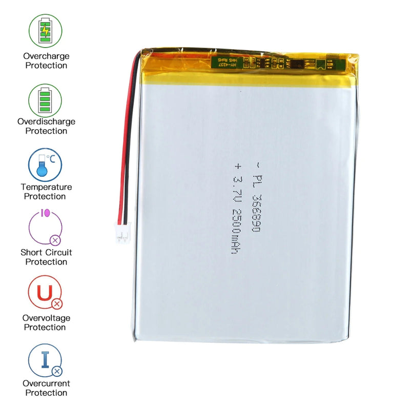 Cargue la imagen en el visor de la galería, [PH2.0-JST Connector][357090] Universal 2800mAh 3.7V Rechargeable Li-Ion Lithium Polymer Battery - Polar Tech Australia
