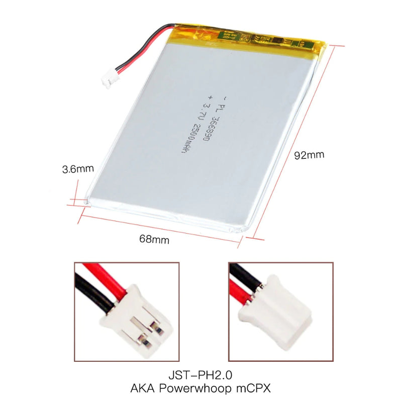Cargue la imagen en el visor de la galería, [PH2.0-JST Connector][357090] Universal 2800mAh 3.7V Rechargeable Li-Ion Lithium Polymer Battery - Polar Tech Australia
