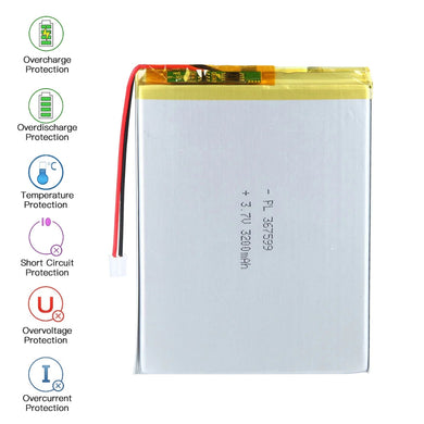 [PH2.0-JST Connector][367599] Universal 3200mAh 3.7V Rechargeable Li-Ion Lithium Polymer Battery - Polar Tech Australia