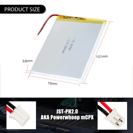 [PH2.0-JST Connector][367599] Universal 3200mAh 3.7V Rechargeable Li-Ion Lithium Polymer Battery - Polar Tech Australia