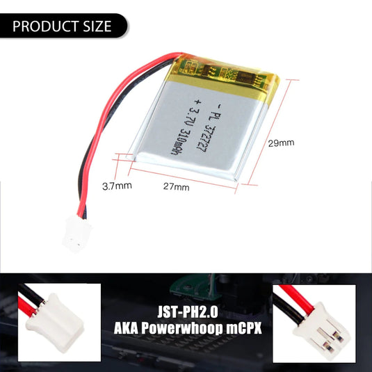 [PH2.0-JST Connector][372727] Universal 310mAh 3.7V Rechargeable Li-Ion Lithium Polymer Battery - Polar Tech Australia