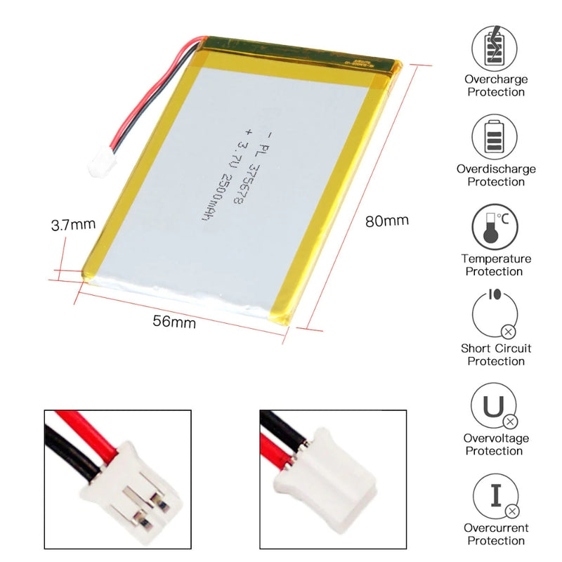 Load image into Gallery viewer, [PH2.0-JST Connector][375678] Universal 2100mAh 3.7V Rechargeable Li-Ion Lithium Polymer Battery - Polar Tech Australia
