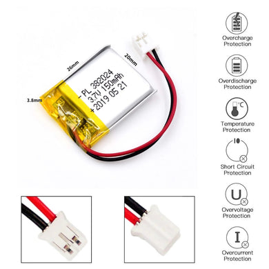 [PH2.0-JST Connector][382024] Universal 150mAh 3.7V Rechargeable Li-Ion Lithium Polymer Battery - Polar Tech Australia