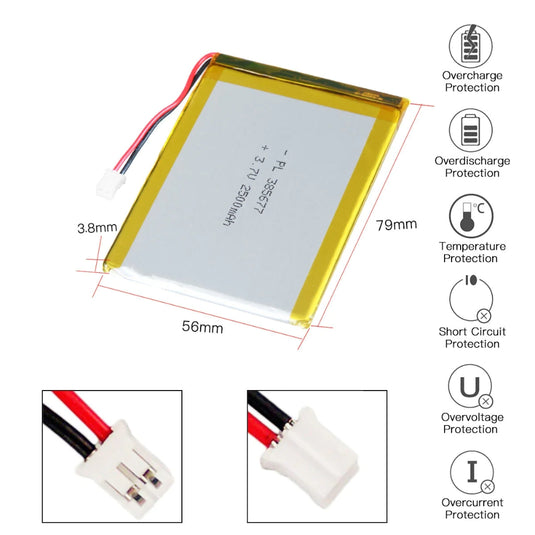 [PH2.0-JST Connector][385677] Universal 2100mAh 3.7V Rechargeable Li-Ion Lithium Polymer Battery - Polar Tech Australia