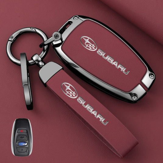 Subaru Full Metal  Coverage + PU Leather Car Key Fob Case Cover For Outback, Forester, Impreza, WRX, XV, Crosstrek, Legacy - Polar Tech Australia