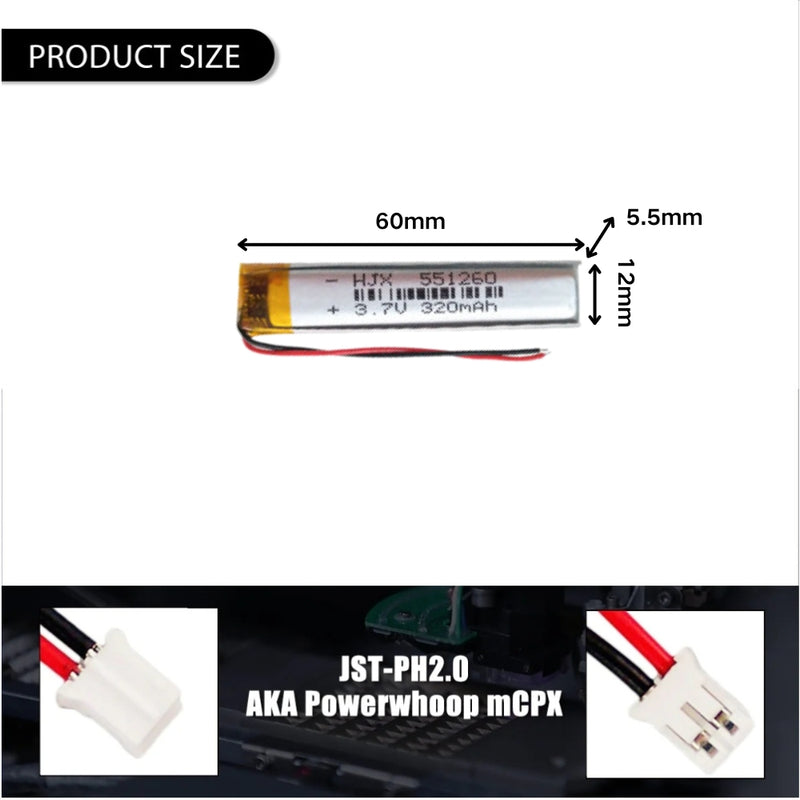 Cargue la imagen en el visor de la galería, [PH2.0-JST Connector][551260] Universal 320mAh 3.7V Rechargeable Li-Ion Lithium Polymer Battery - Polar Tech Australia
