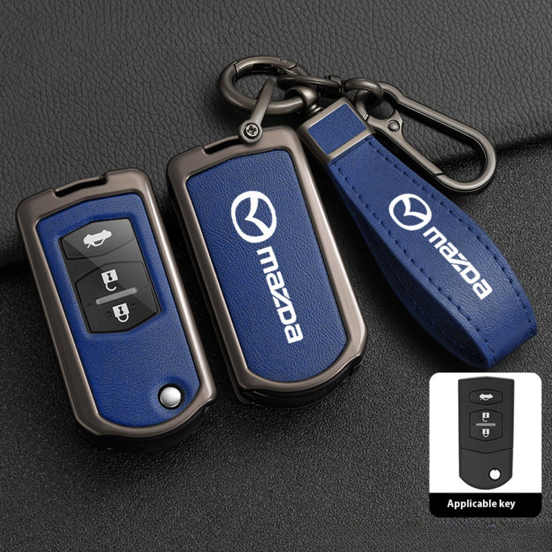 Load image into Gallery viewer, Mazda Zinc Alloy Leather Folding Car Key Fob Case Cover For Mazda 2, 3, 5, 6, CX-5, CX-7, CX-9, RX-8, MX-5
