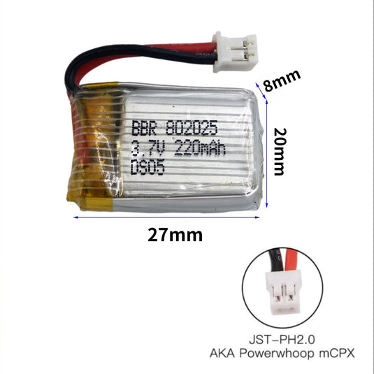 [PH2.0-JST Connector][802025] Universal 220mAh 3.7V Rechargeable Li-Ion Lithium Polymer Battery - Polar Tech Australia