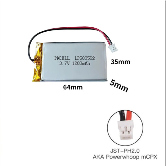 [PH2.0-JST Connector][503562] Universal 1200mAh 3.7V Rechargeable Li-Ion Lithium Polymer Battery - Polar Tech Australia