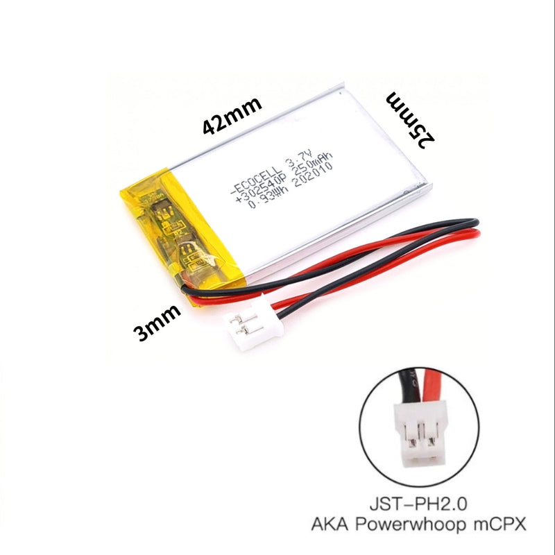 Load image into Gallery viewer, [PH2.0-JST Connector][302540] Universal 250mAh 3.7V Rechargeable Li-Ion Lithium Polymer Battery - Polar Tech Australia
