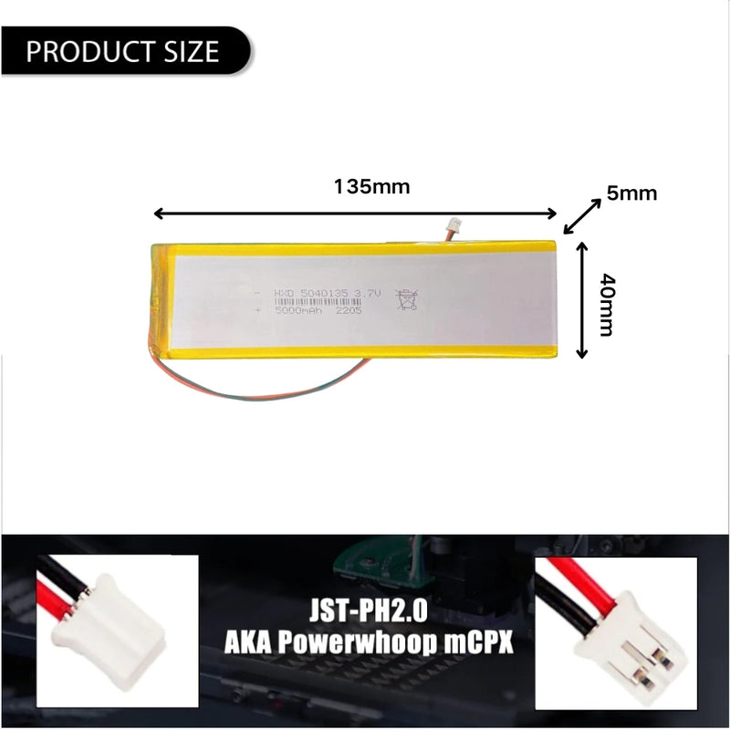 Cargue la imagen en el visor de la galería, [PH2.0-JST Connector][5040135] Universal 5000mAh 3.7V Rechargeable Li-Ion Lithium Polymer Battery - Polar Tech Australia
