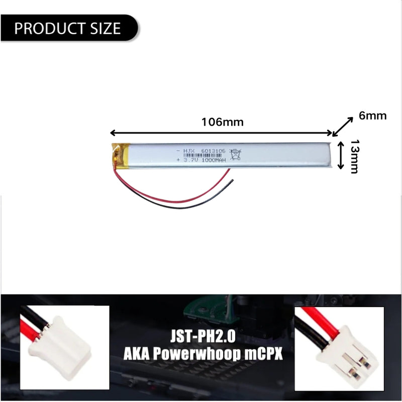Cargue la imagen en el visor de la galería, [PH2.0-JST Connector][6013106] Universal 1000mAh 3.7V Rechargeable Li-Ion Lithium Polymer Battery - Polar Tech Australia
