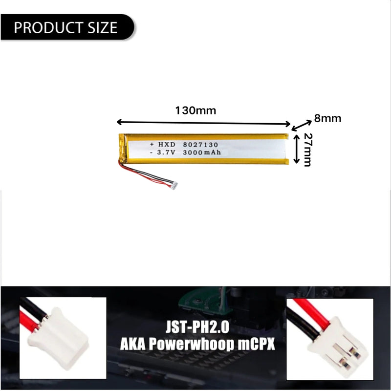 Load image into Gallery viewer, [PH2.0-JST Connector][8027130] Universal 3000mAh 3.7V Rechargeable Li-Ion Lithium Polymer Battery - Polar Tech Australia
