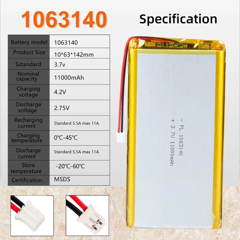 Load image into Gallery viewer, [PH2.0-JST Connector][1063140] Universal 11000mAh 3.7V Rechargeable Li-Ion Lithium Polymer Battery - Polar Tech Australia

