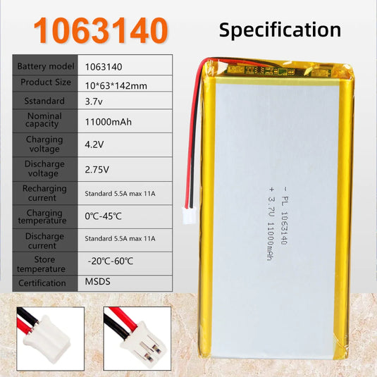 [PH2.0-JST Connector][1063140] Universal 11000mAh 3.7V Rechargeable Li-Ion Lithium Polymer Battery - Polar Tech Australia
