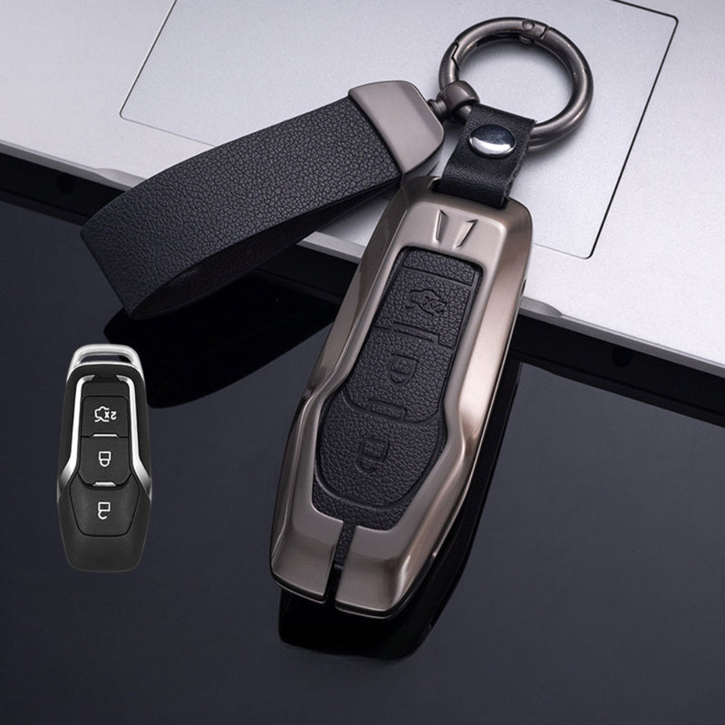 Load image into Gallery viewer, Ford Zinc Alloy Leather Folding Car Key Fob Case Cover For Ranger, Mustang, Everest, Escape, Puma, Transit, Focus, Fiesta, Ranger Raptor, Mondeo
