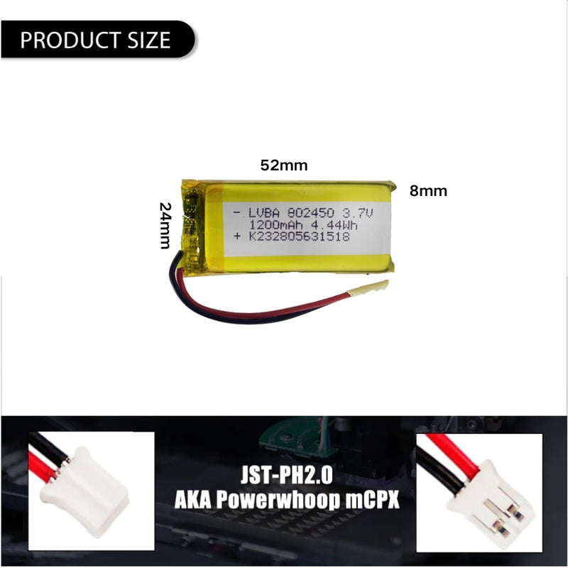 Load image into Gallery viewer, [PH2.0-JST Connector][802450] Universal 1200mAh 3.7V Rechargeable Li-Ion Lithium Polymer Battery - Polar Tech Australia
