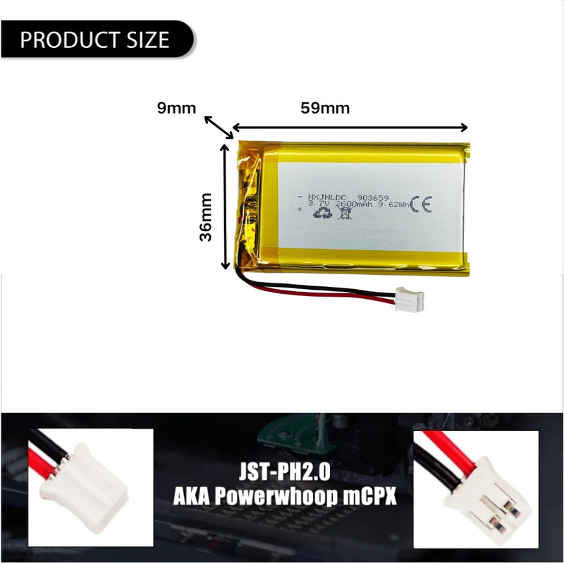 Load image into Gallery viewer, [PH2.0-JST Connector][903659] Universal 2600mAh 3.7V Rechargeable Li-Ion Lithium Polymer Battery - Polar Tech Australia
