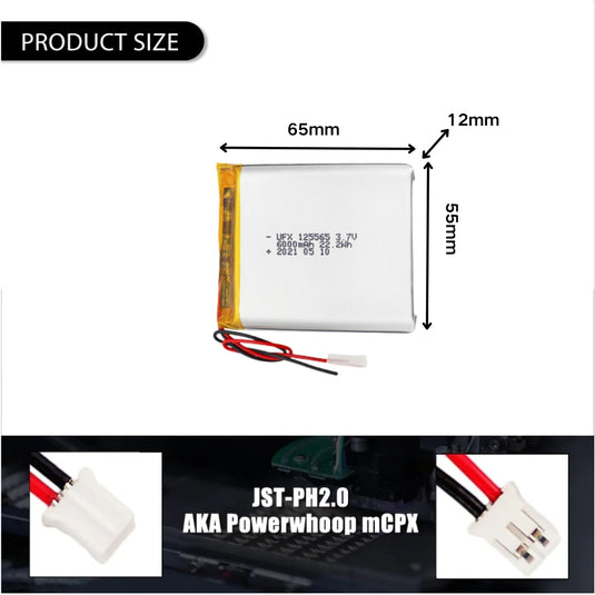 [PH2.0-JST Connector][125565] Universal 6000mAh 3.7V Rechargeable Li-Ion Lithium Polymer Battery - Polar Tech Australia