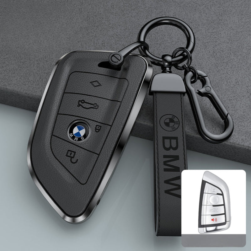 Cargue la imagen en el visor de la galería, BMW Zinc Alloy + Leather Protection Car Key Fob Case Cover For 1, 2, 3, 5, 7 Series, X3, X5, X6
