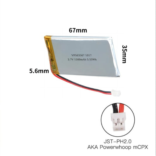 [PH2.0-JST Connector][563567] Universal 1500mAh 3.7V Rechargeable Li-Ion Lithium Polymer Battery - Polar Tech Australia