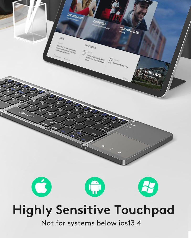 Cargue la imagen en el visor de la galería, Foldable Bluetooth Keyboard with Touchpad Portable Wireless Keyboard , Rechargeable Full Size Ultra Slim Pocket Folding Keyboard for Android Windows iOS Tablet And Mobile Phone - Polar Tech Australia
