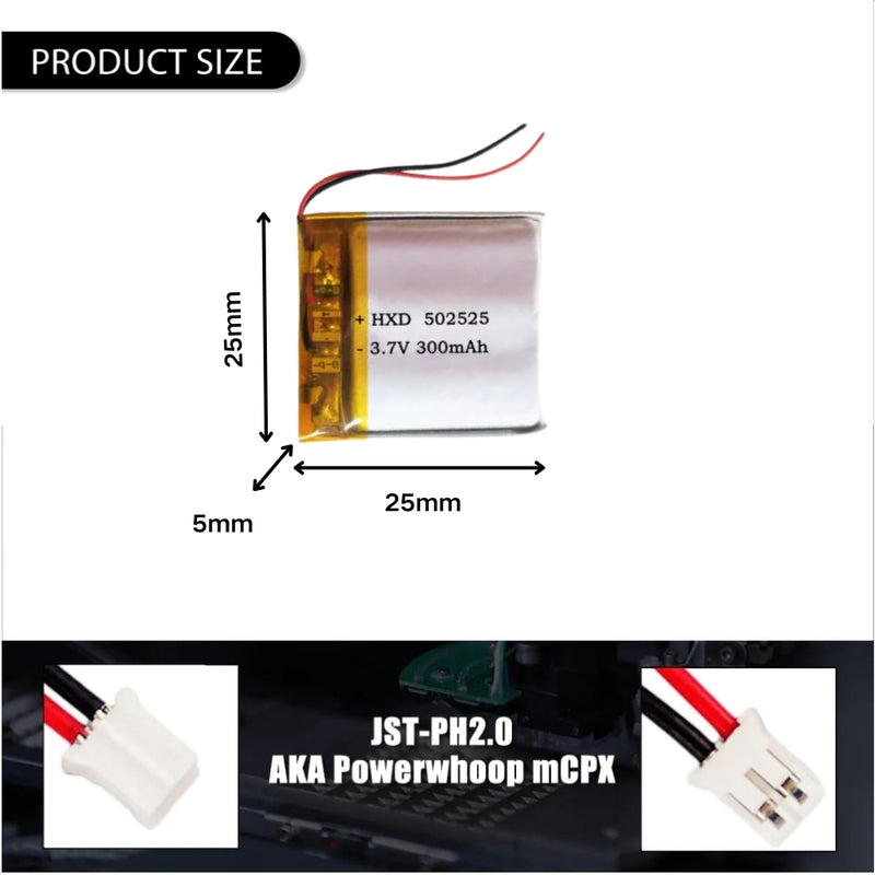 Cargue la imagen en el visor de la galería, [PH2.0-JST Connector][502525] Universal 250mAh 3.7V Rechargeable Li-Ion Lithium Polymer Battery - Polar Tech Australia
