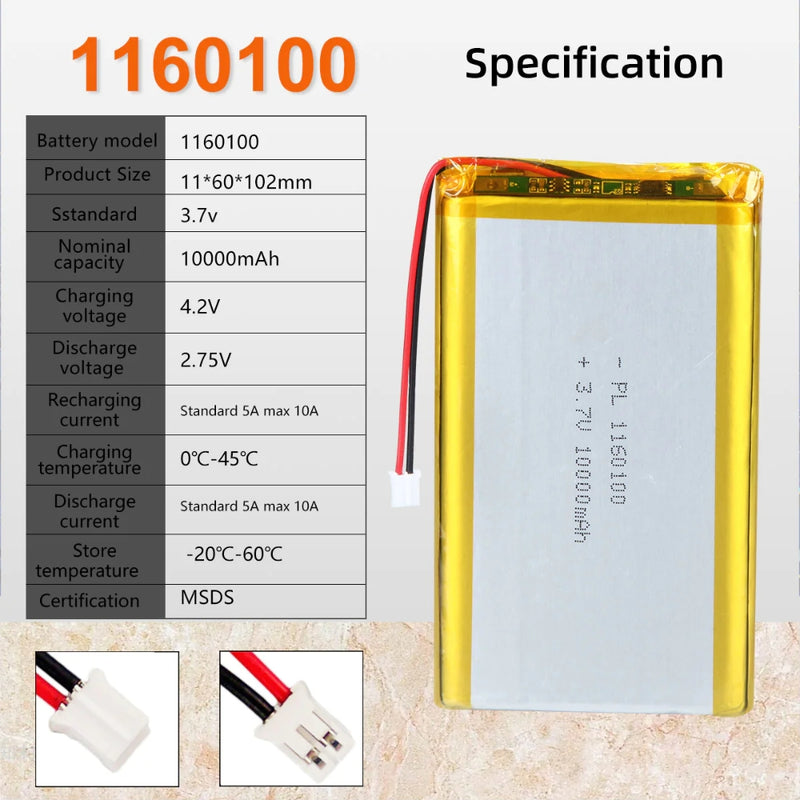 Load image into Gallery viewer, [PH2.0-JST Connector][1160100] Universal 10000mAh 3.7V Rechargeable Li-Ion Lithium Polymer Battery - Polar Tech Australia
