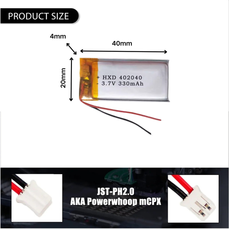 Load image into Gallery viewer, [PH2.0-JST Connector][402040] Universal 330mAh 3.7V Rechargeable Li-Ion Lithium Polymer Battery - Polar Tech Australia
