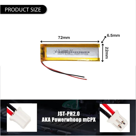 [PH2.0-JST Connector][652272] Universal 1000mAh 3.7V Rechargeable Li-Ion Lithium Polymer Battery - Polar Tech Australia