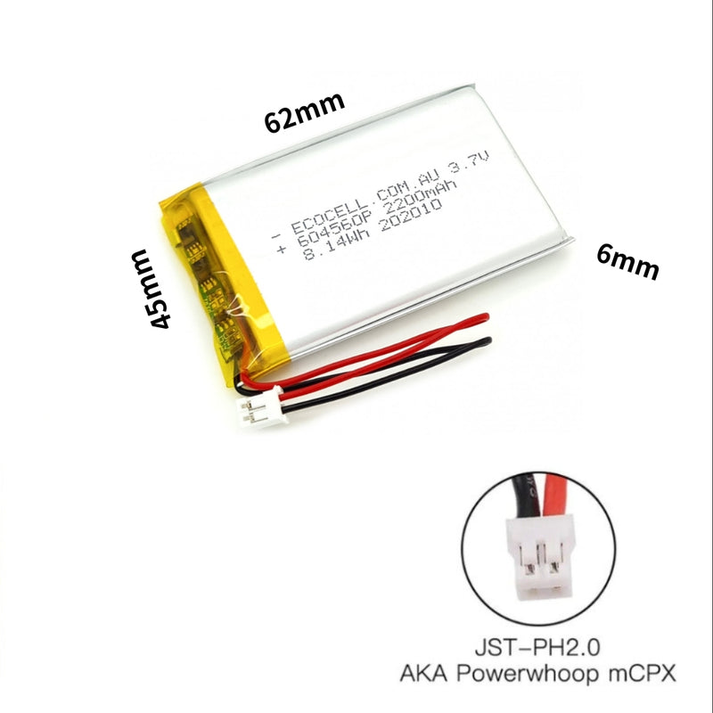 Load image into Gallery viewer, [PH2.0-JST Connector][604560] Universal 2200mAh 3.7V Rechargeable Li-Ion Lithium Polymer Battery - Polar Tech Australia
