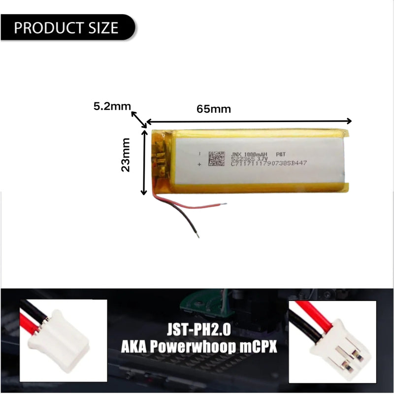 Cargue la imagen en el visor de la galería, [PH2.0-JST Connector][522365] Universal 1000mAh 3.7V Rechargeable Li-Ion Lithium Polymer Battery - Polar Tech Australia
