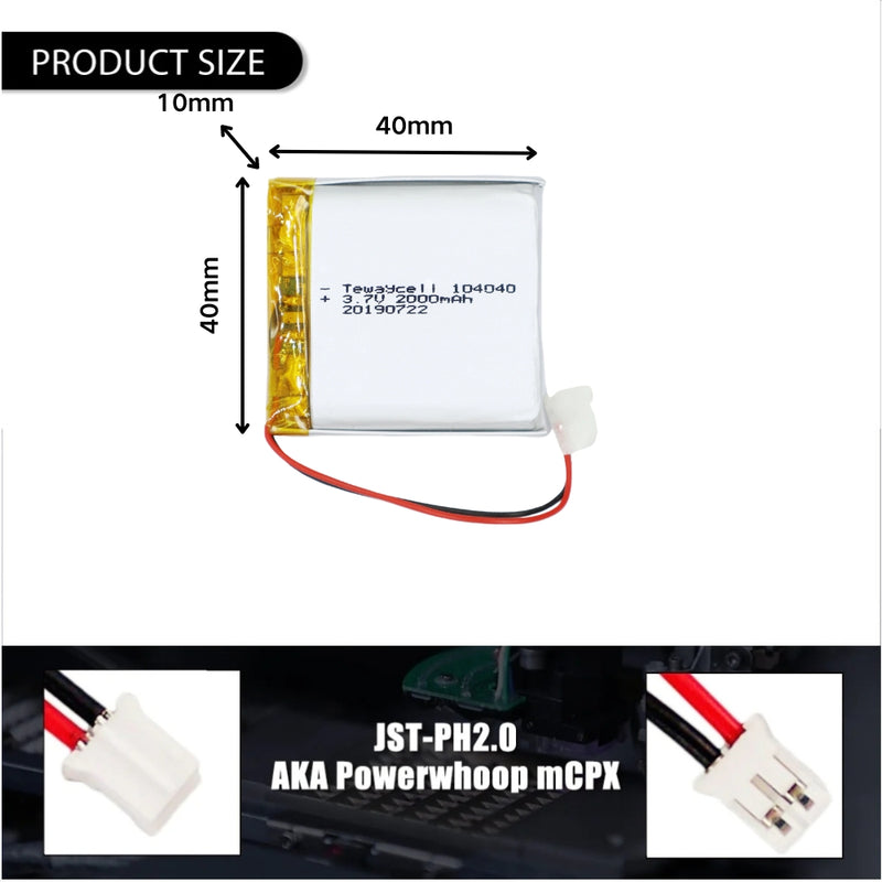 Load image into Gallery viewer, [PH2.0-JST Connector][104040] Universal 2000mAh 3.7V Rechargeable Li-Ion Lithium Polymer Battery - Polar Tech Australia
