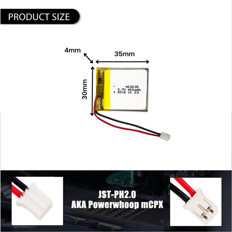Load image into Gallery viewer, [PH2.0-JST Connector][403035] Universal 400mAh 3.7V Rechargeable Li-Ion Lithium Polymer Battery - Polar Tech Australia
