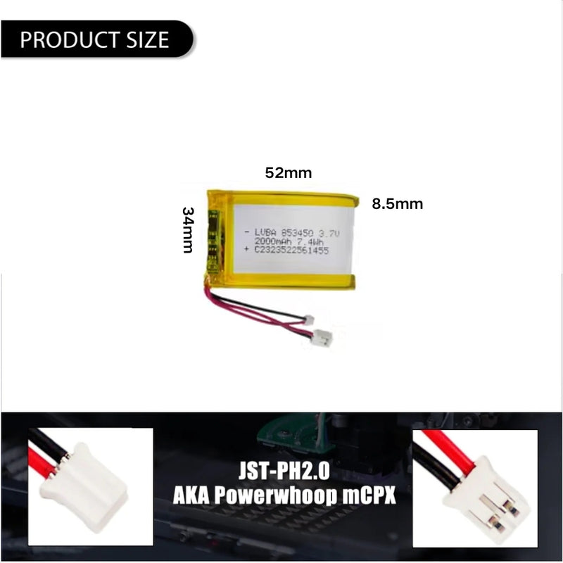 Load image into Gallery viewer, [PH2.0-JST Connector][853450] Universal 2000mAh 3.7V Rechargeable Li-Ion Lithium Polymer Battery - Polar Tech Australia
