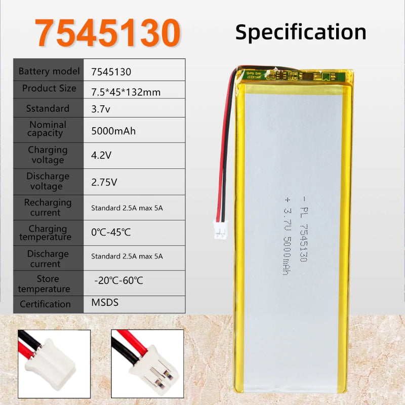 Load image into Gallery viewer, [PH2.0-JST Connector][7542133] Universal 5000mAh 3.7V Rechargeable Li-Ion Lithium Polymer Battery - Polar Tech Australia
