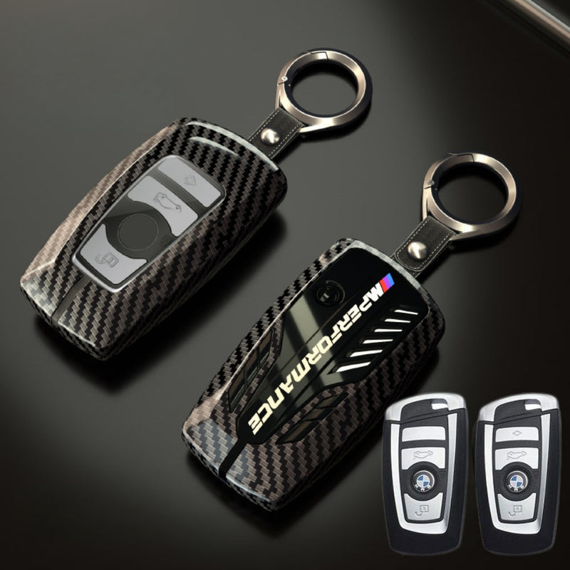Load image into Gallery viewer, BMW Carbon Fiber Metal Protective Car Key Fob Case Cover For 1, 3, 4, 5, 6 Series, X3, X5, X6, X7
