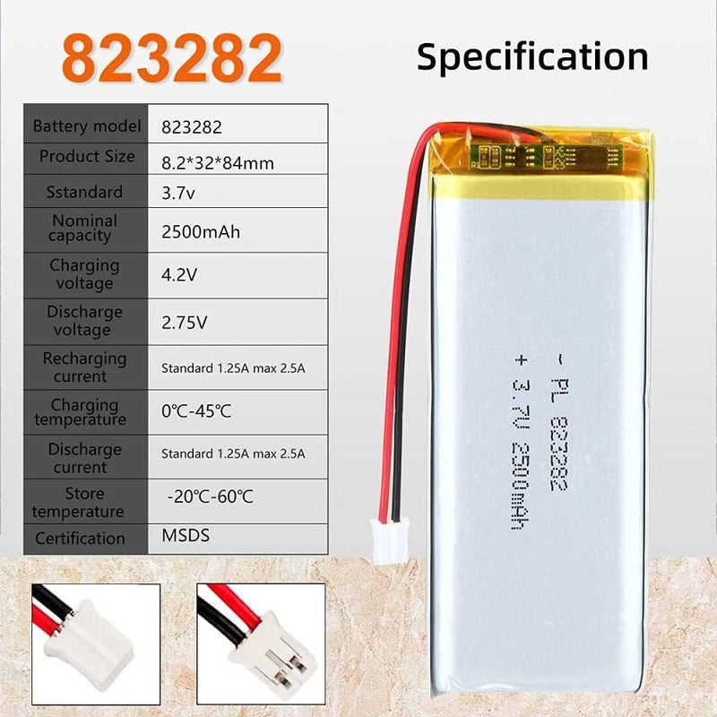 Load image into Gallery viewer, [PH2.0-JST Connector][823282] Universal 2500mAh 3.7V Rechargeable Li-Ion Lithium Polymer Battery - Polar Tech Australia
