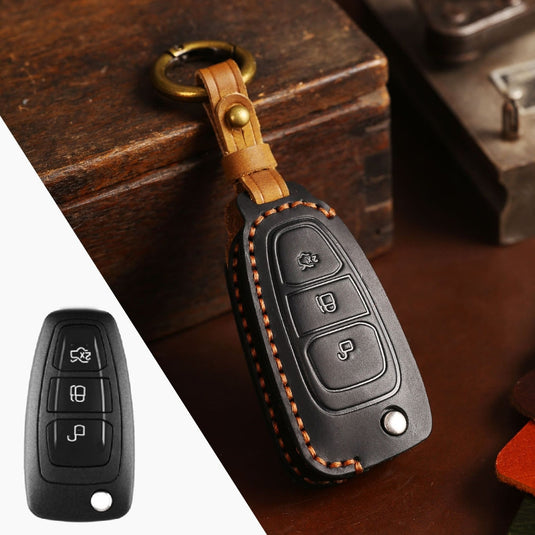 Ford Handcrafted Genuine Leather Car Key Fob Protective Case Cover For Kuga, Edge, Ranger, Mondeo, Focus