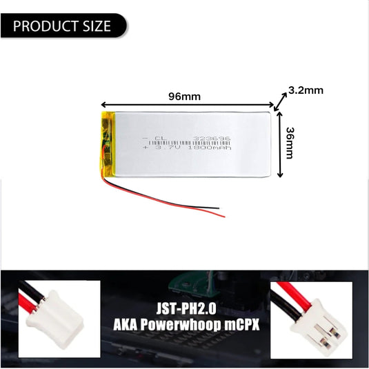 [PH2.0-JST Connector][323696] Universal 2000mAh 3.7V Rechargeable Li-Ion Lithium Polymer Battery - Polar Tech Australia